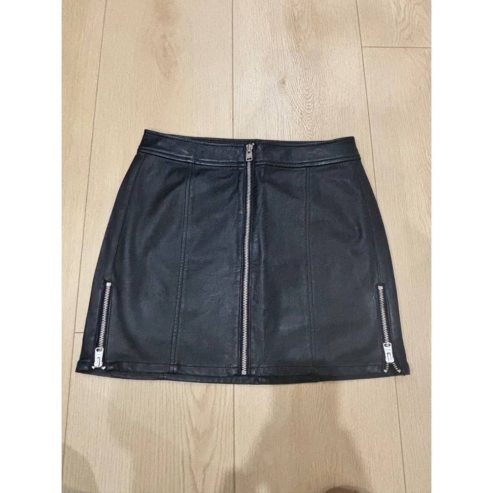 Express Black Vegan Leather Mini Skirt Front Zip Moto Side Zippers Size